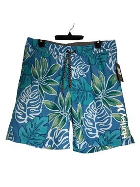 Hurley Men's Size LARGE Volley Swim Trunks Hana Bay Blue Green Artic Neon NEW